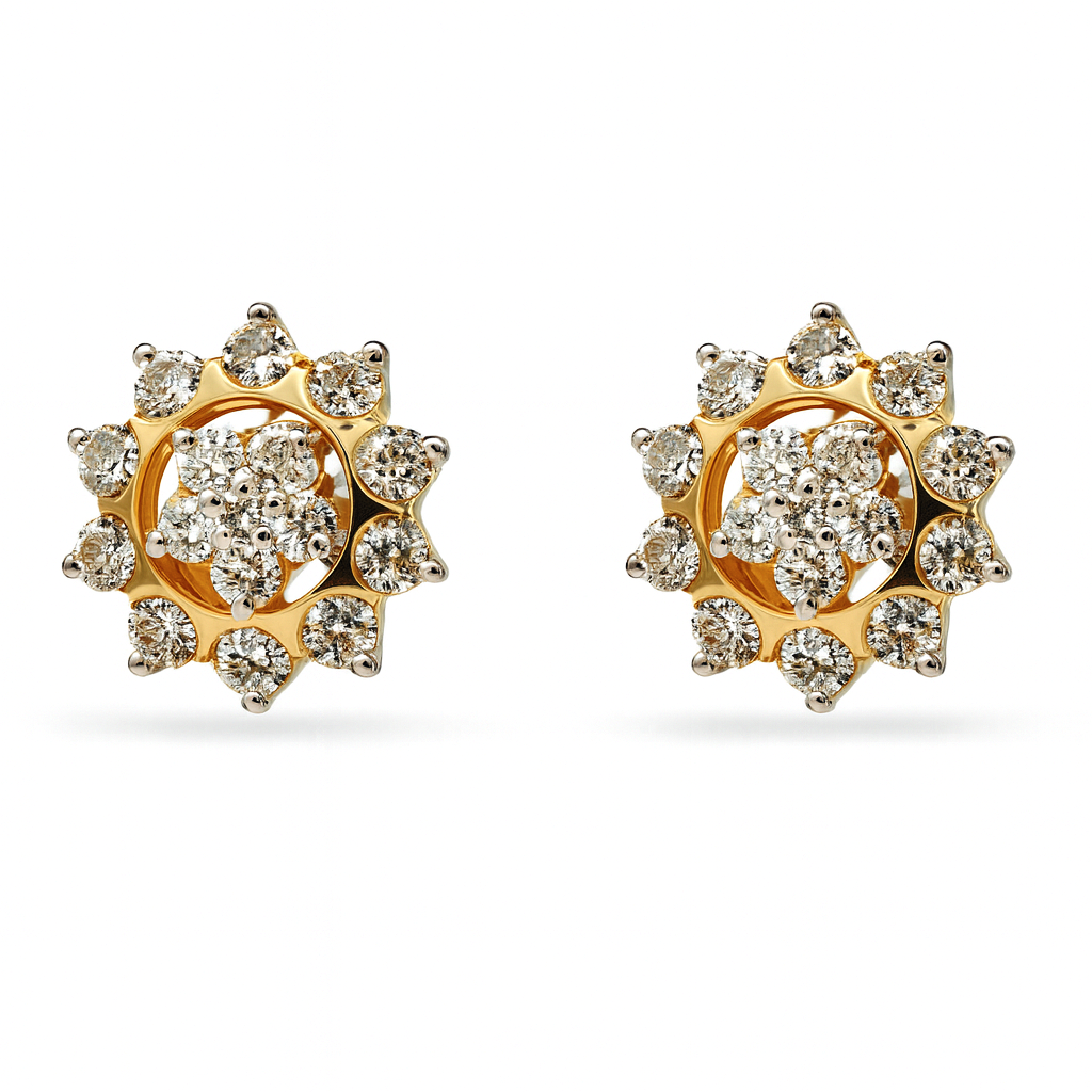 Beautiful 18 Kt Gold  Natural Diamond Earing